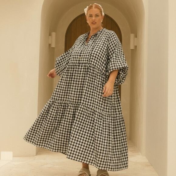 The Lullaby Club Maxi Avalon Smock Dress Black & White Gingham Size 3XL - Picture 1 of 8